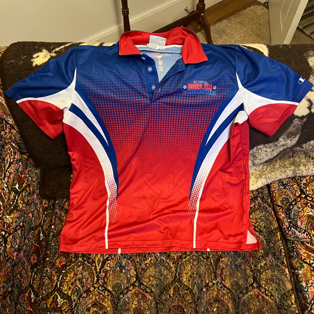 Champion Harlem Globetrotters Ultrafuse Polo Shirt Mens XL Red Blue Basketball